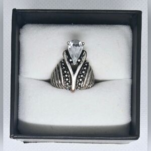 Gothic Antiqued Silver Teardrop Ring – Brushed Band Statement Jewelry